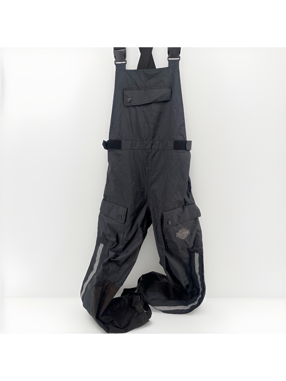 Y2K Vintage Harley-Davidson Bib Overalls Black Motorcycle Cargo Pants XS